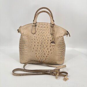 Brahmin Duxbury Satchel Beige Melbourne Leather Top Zip Gold Hardware Feet